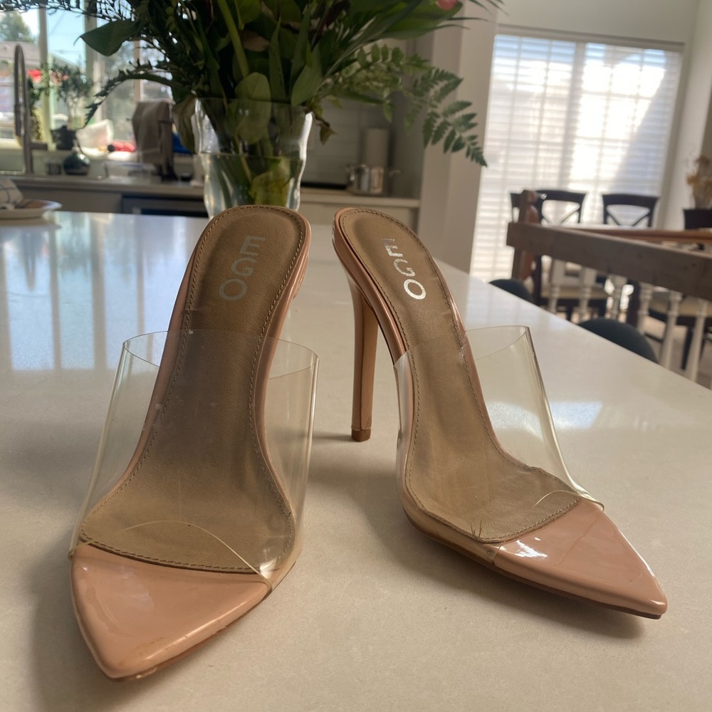 EGO Peep Toe Mule in Nude Patent